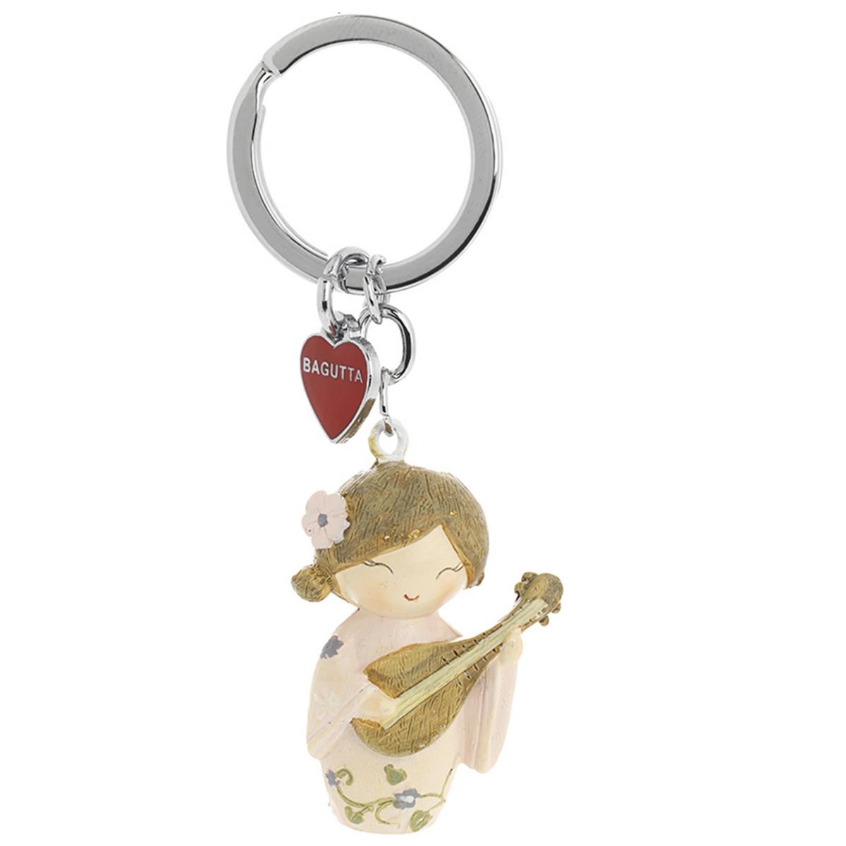 Bagutta Kokeshi Portachiavi Xuan Simbolo di Amicizia Kimono Rosa 9,5 cm
