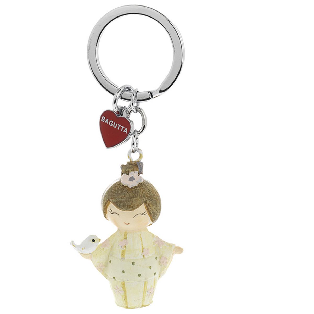 Bagutta Kokeshi Portachiavi Aiko Simbolo di Amore e Passione Kimono Bianco 9,5 cm