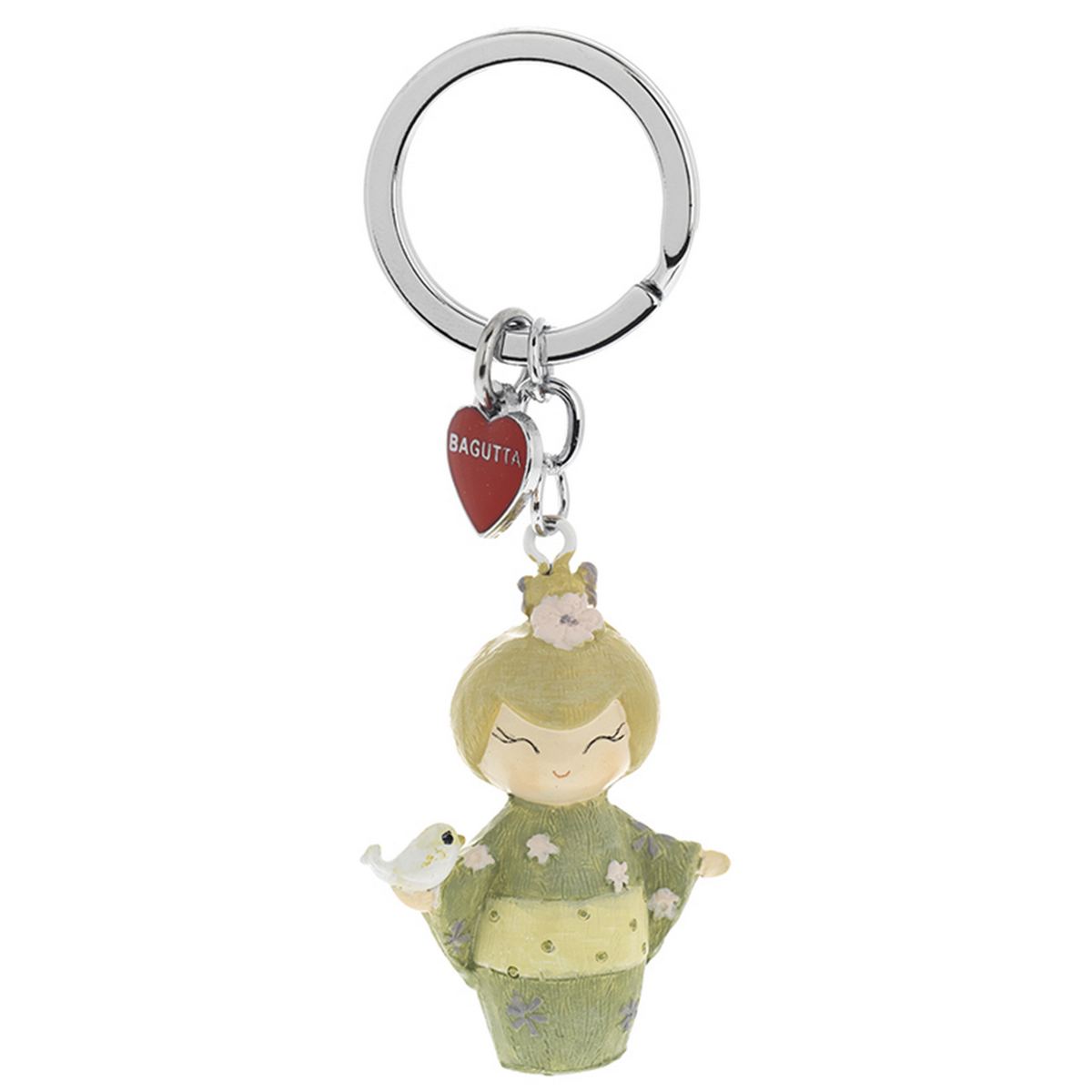 Bagutta Kokeshi Portachiavi Aiko Simbolo di Amore e Passione Kimono Verde 9,5 cm