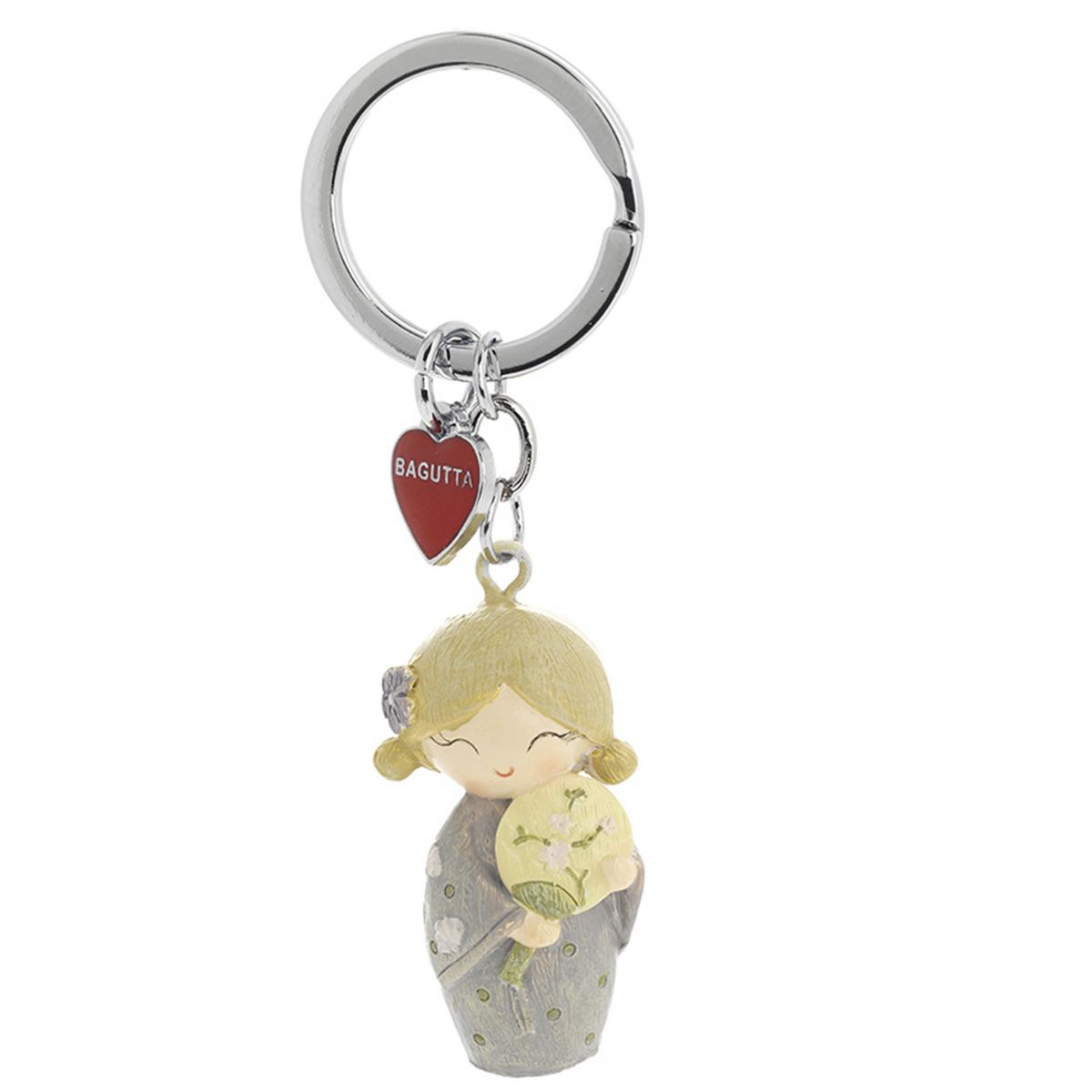 Bagutta Kokeshi Portachiavi Yoshi Simbolo di Fortuna Kimono Giallo Capelli Biondi 9,5 cm