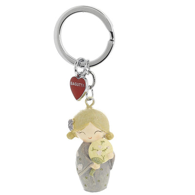 Bagutta Kokeshi Portachiavi Yoshi Simbolo di Fortuna Kimono Giallo Capelli Biondi 9,5 cm