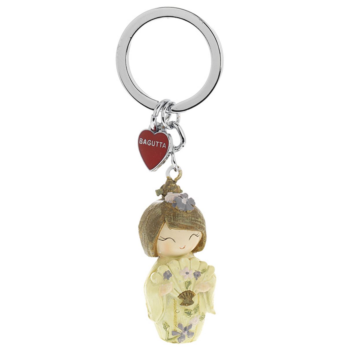 Bagutta Kokeshi Portachiavi Kenta Simbolo di Salute e Forza Kimono Giallo Capelli Castani 9,5 cm