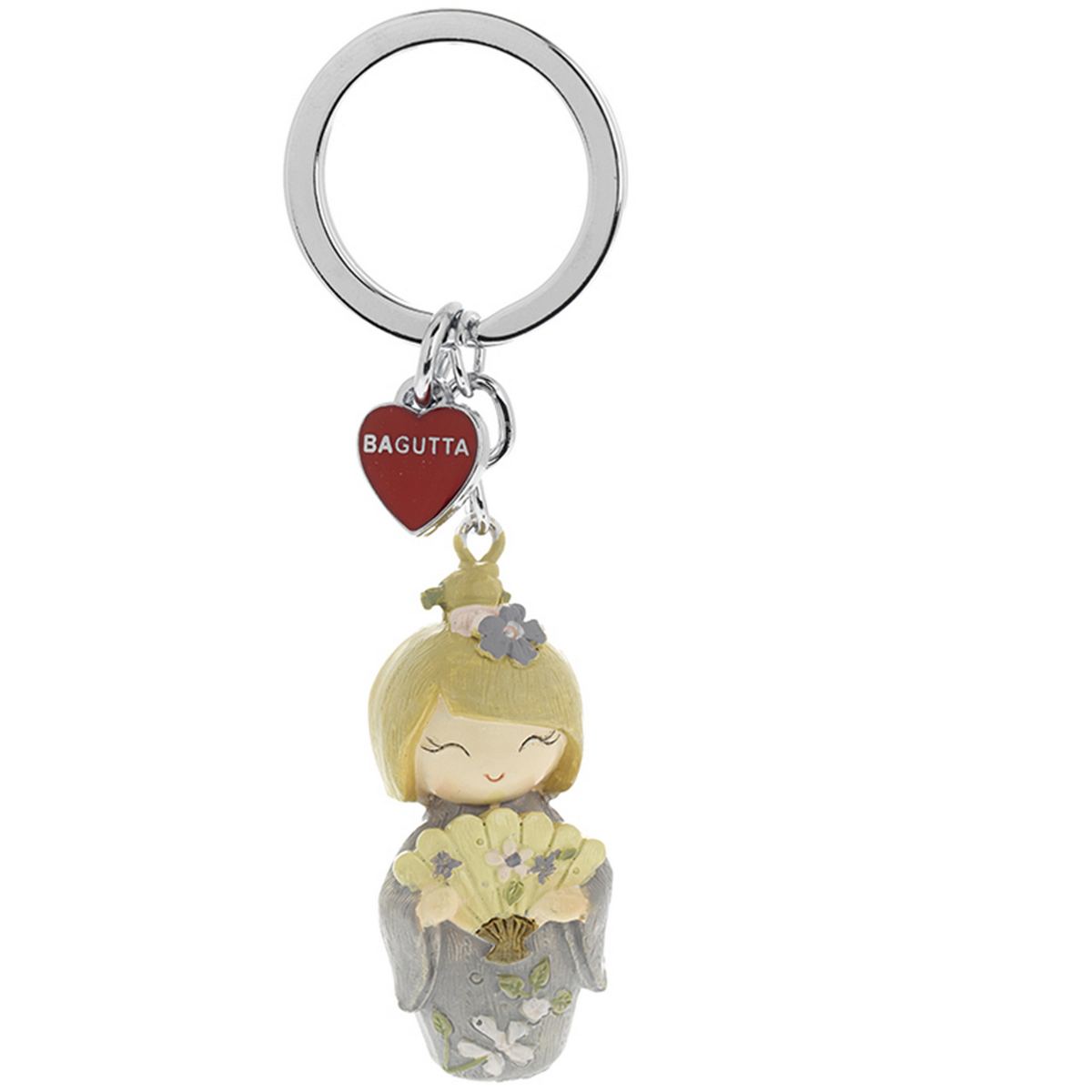 Bagutta Kokeshi Portachiavi Kenta Simbolo di Salute e Forza Kimono Lilla Capelli Biondi 9,5 cm