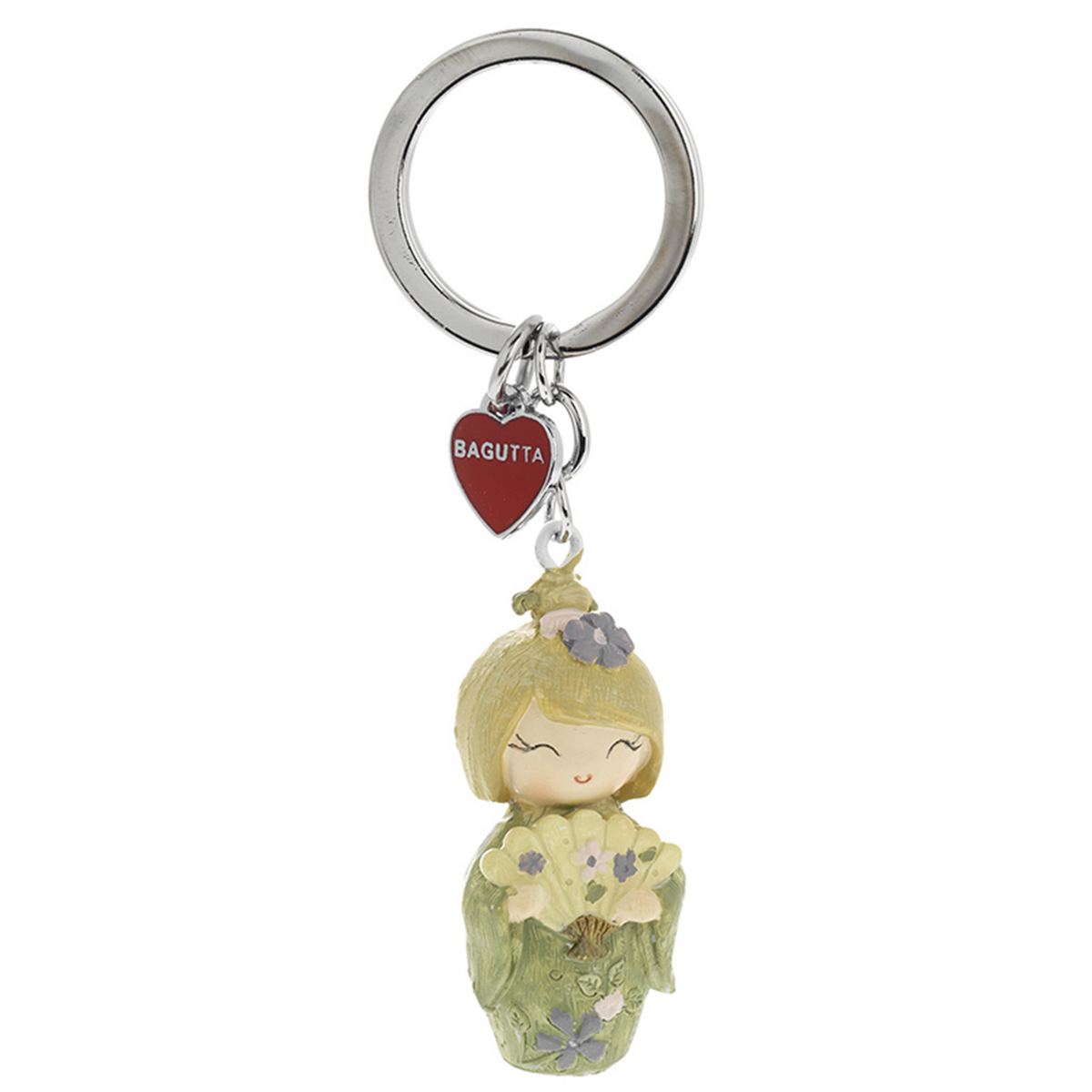 Bagutta Kokeshi Portachiavi Kenta Simbolo di Salute e Forza Kimono Verde Capelli Biondi 9,5 cm