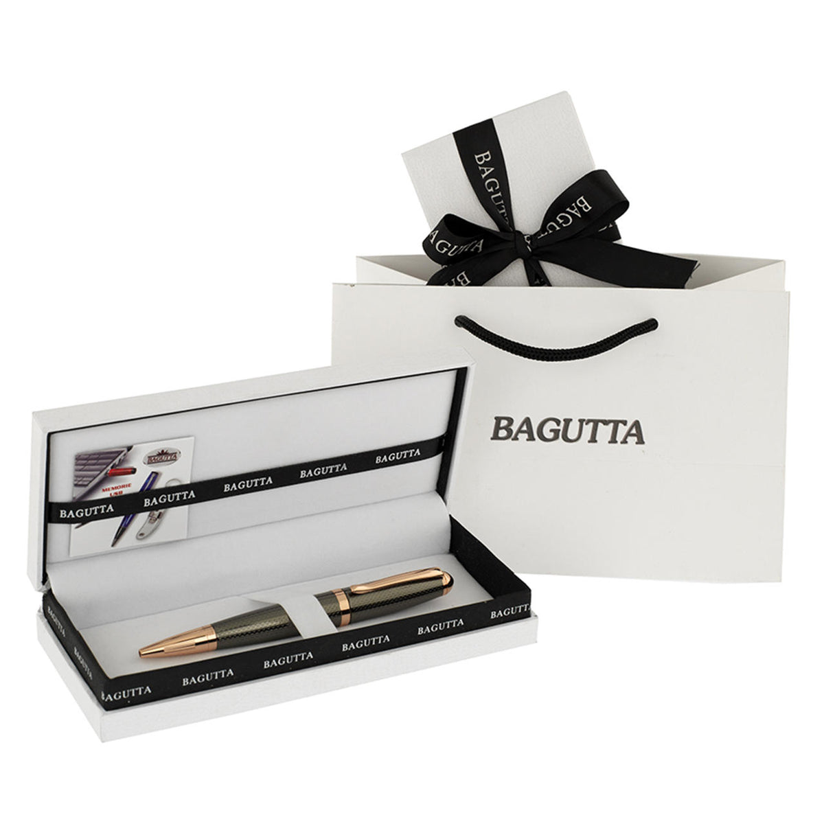 Bagutta Penna a Sfera Testurizzata USB 16 GB Cromata con Finiture Rame 14 cm