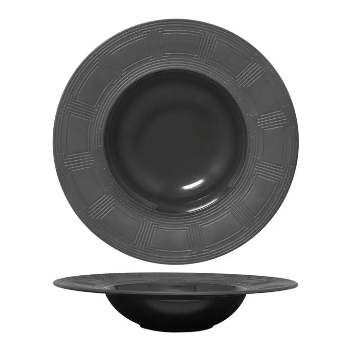 Essentia Labyrinth Black Piatto Fondo Gourmet in Porcellana 23 cm 4 Pezzi