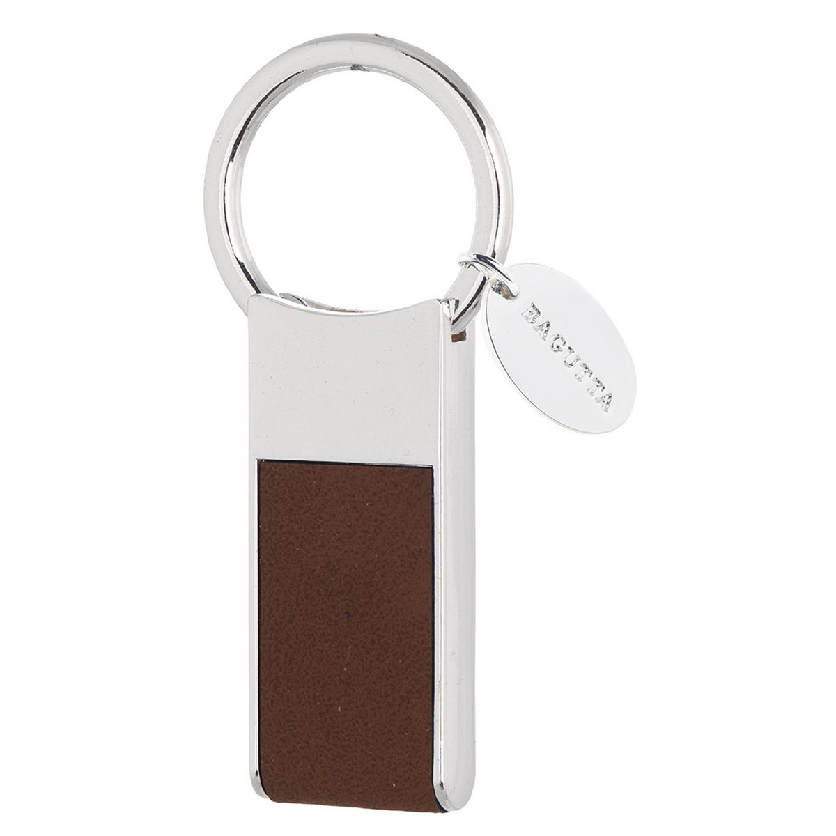 Bagutta Portachiavi Finitura Silver con Inserto Rettangolare Marrone 7 cm