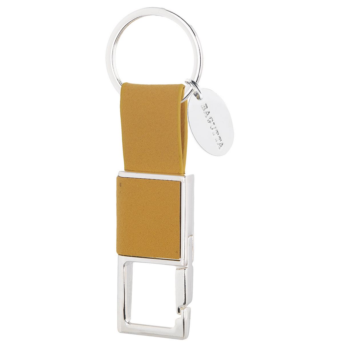 Bagutta Portachiavi Finitura Silver con Fettuccia Gialla e Anello Rettangolare 10 cm
