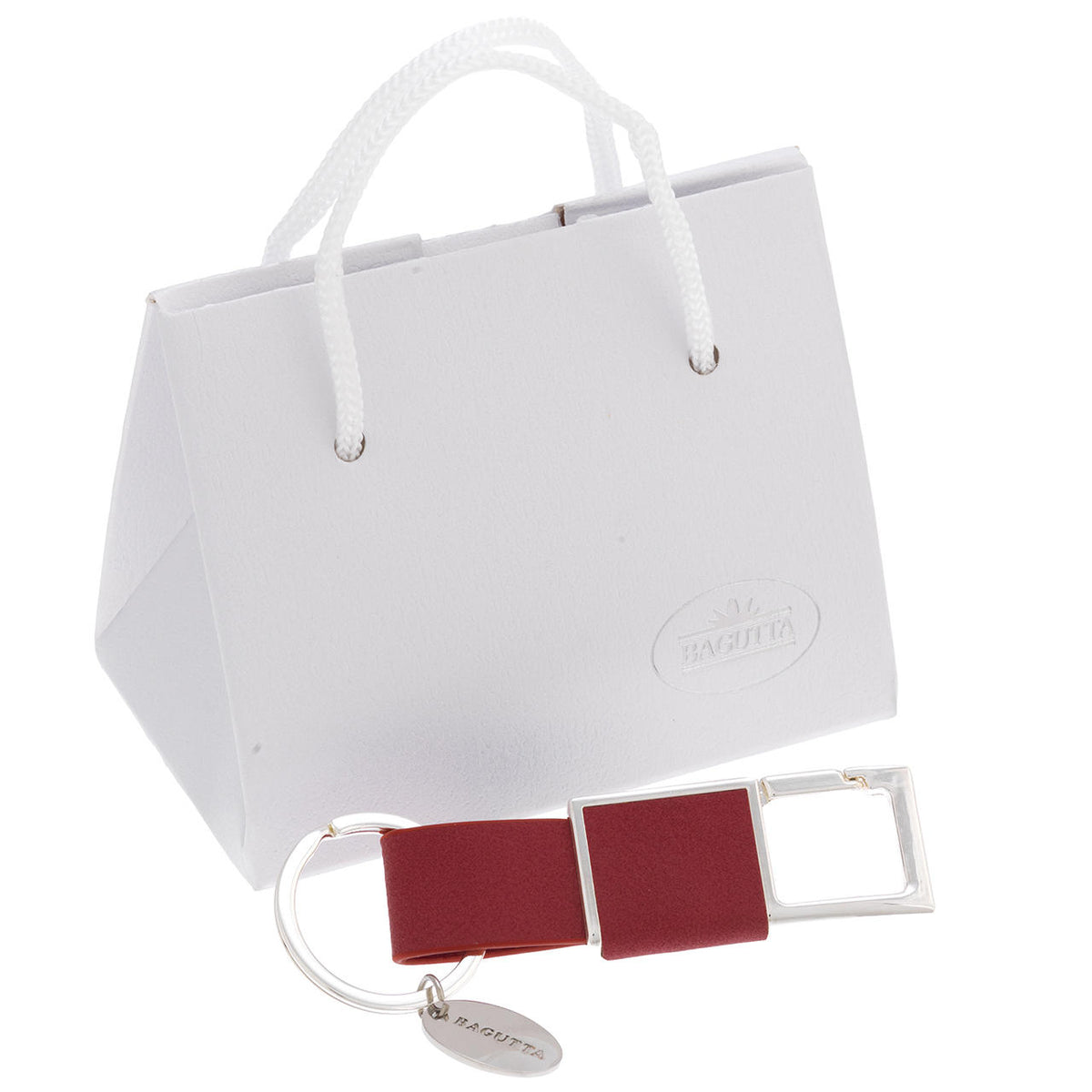 Bagutta Portachiavi Finitura Silver con Fettuccia Gialla e Anello Rettangolare 10 cm
