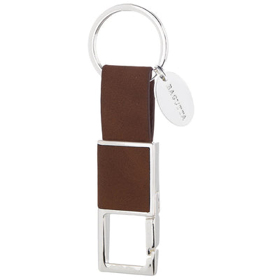 Bagutta Portachiavi Finitura Silver con Fettuccia Marrone e Anello Rettangolare 10 cm