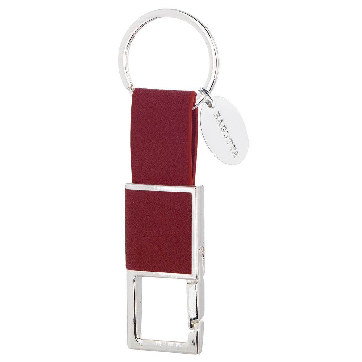 Bagutta Portachiavi Finitura Silver con Fettuccia Rossa e Anello Rettangolare 10 cm