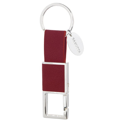 Bagutta Portachiavi Finitura Silver con Fettuccia Rossa e Anello Rettangolare 10 cm