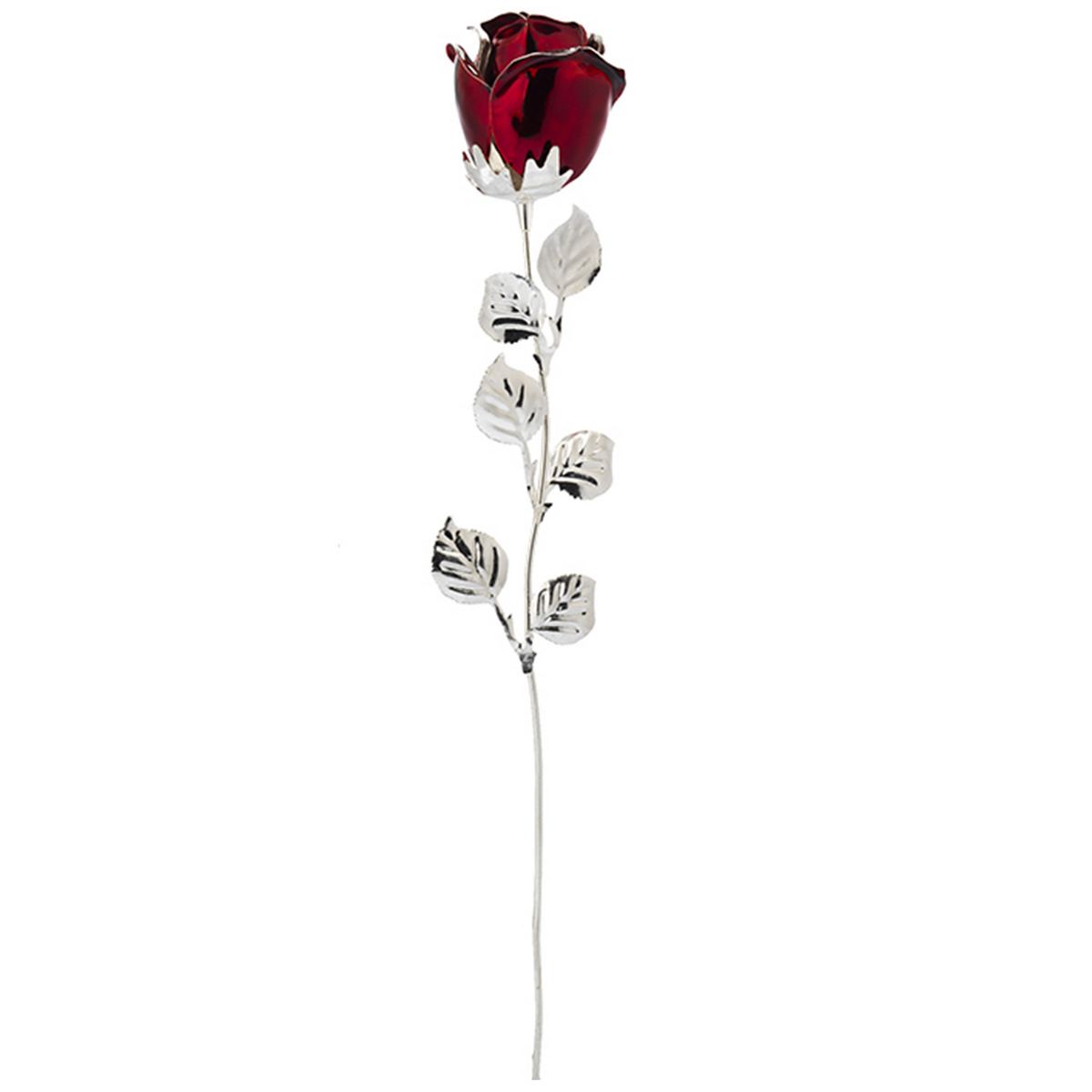 Bagutta Rosa Silver Plated Rossa con Petali Argentati 33 cm