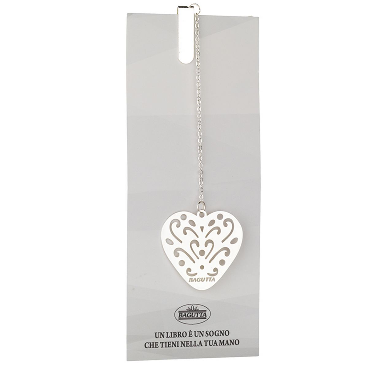 Bagutta Segnalibro Silver Plated con Catenella e Pendente Cuore 13 cm