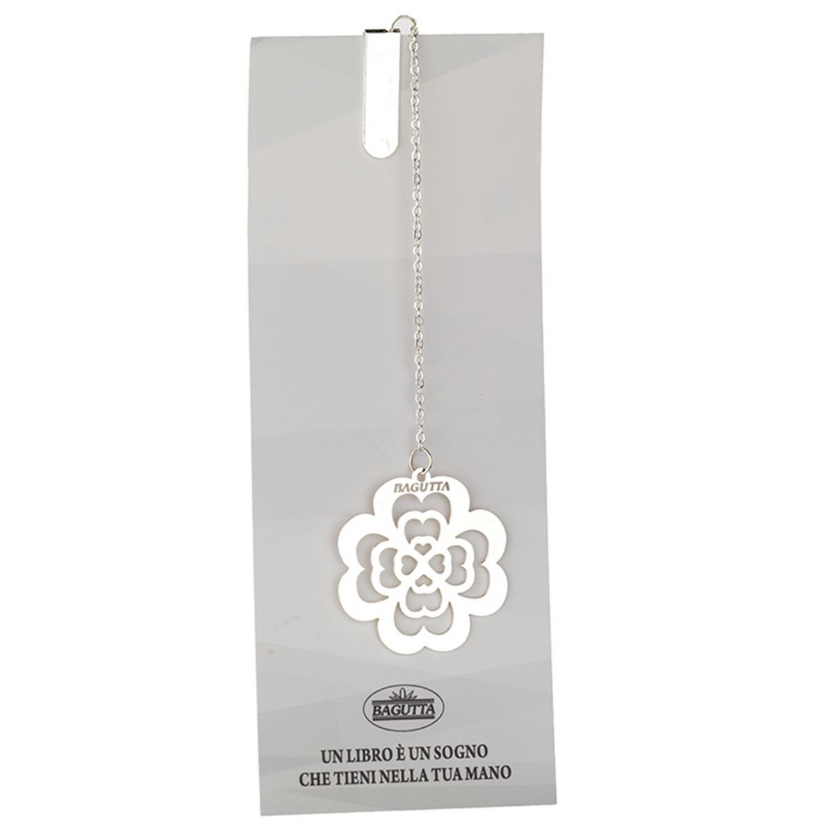 Bagutta Segnalibro Silver Plated con Catenella e Pendente Quadrifoglio 13 cm