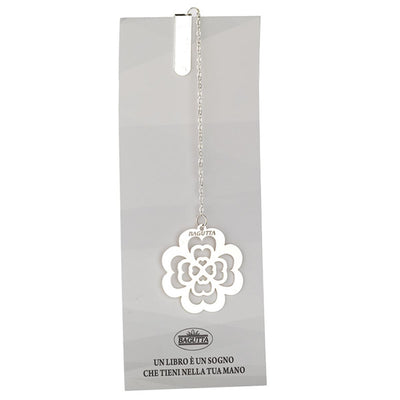 Bagutta Segnalibro Silver Plated con Catenella e Pendente Quadrifoglio 13 cm