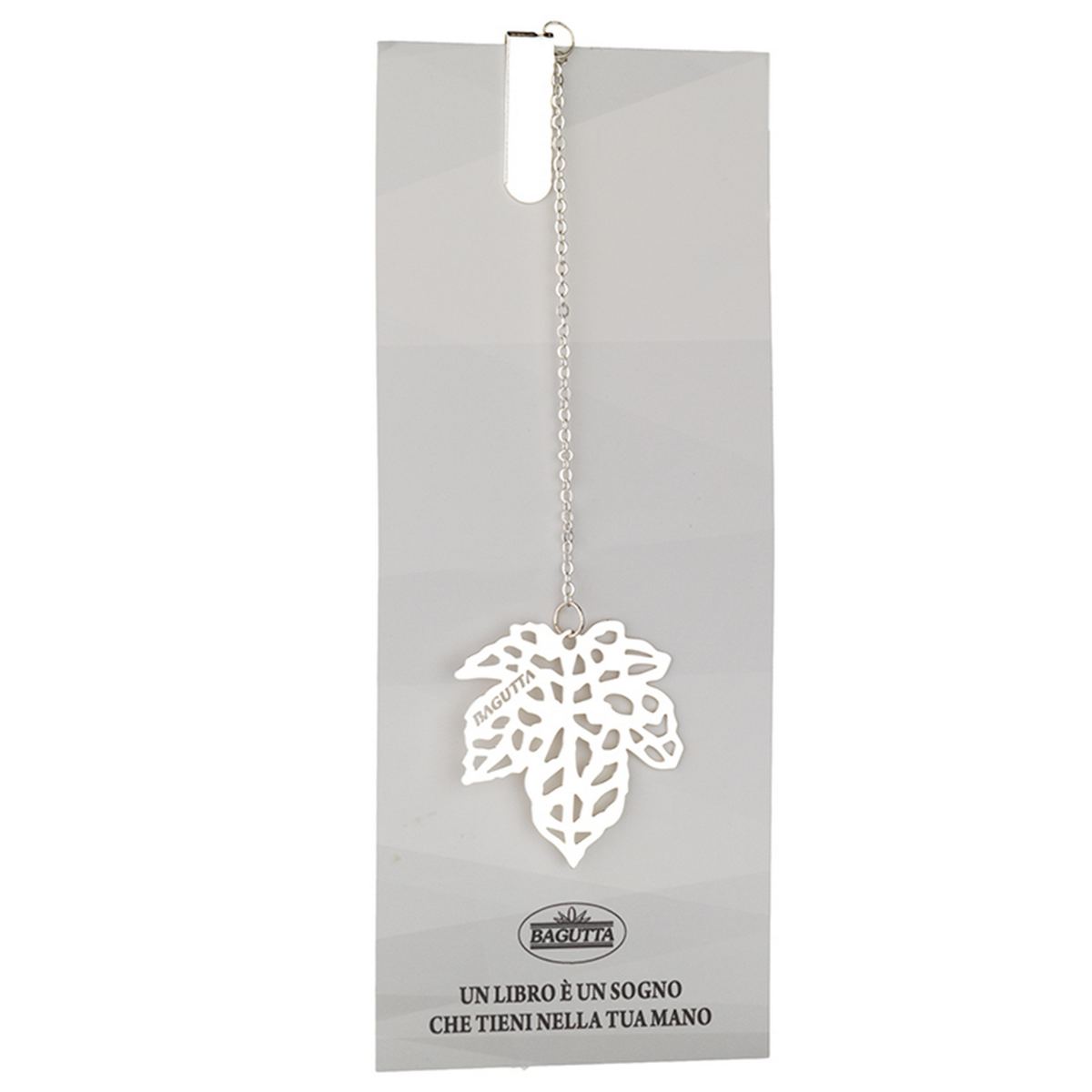 Bagutta Segnalibro Silver Plated con Catenella e Pendente Foglia 13 cm