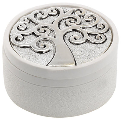 Bagutta Cofanetto Tondo Bianco con Albero Argentato Ø 7,5x4 cm