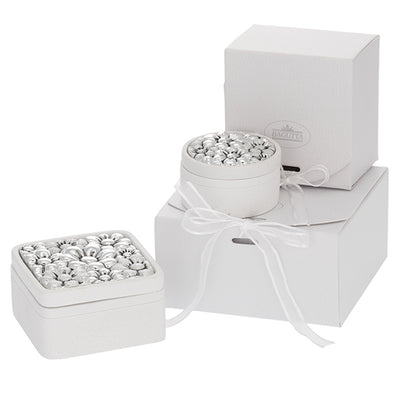 Bagutta Cofanetto Tondo Bianco con Albero Argentato Ø 7,5x4 cm