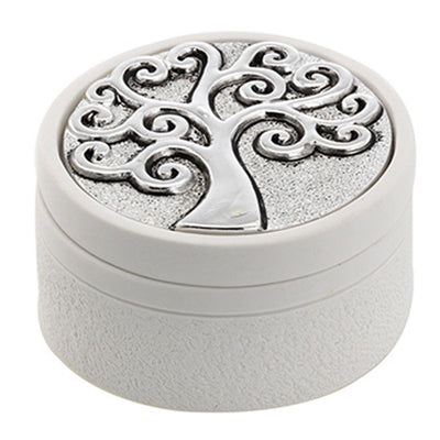 Bagutta Cofanetto Tondo Bianco con Albero Argentato Ø 5,5x3 cm
