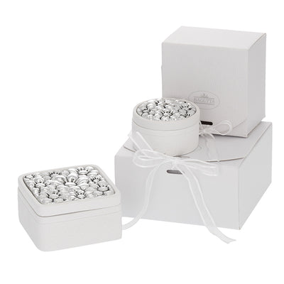 Bagutta Cofanetto Tondo Bianco con Albero Argentato Ø 5,5x3 cm