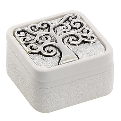 Bagutta Cofanetto Quadrato Bianco con Albero Argentato 5x5x3 cm