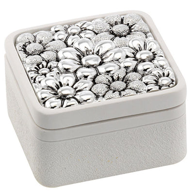 Bagutta Cofanetto Quadrato Bianco con Margherite Argentate 7x7x4 cm