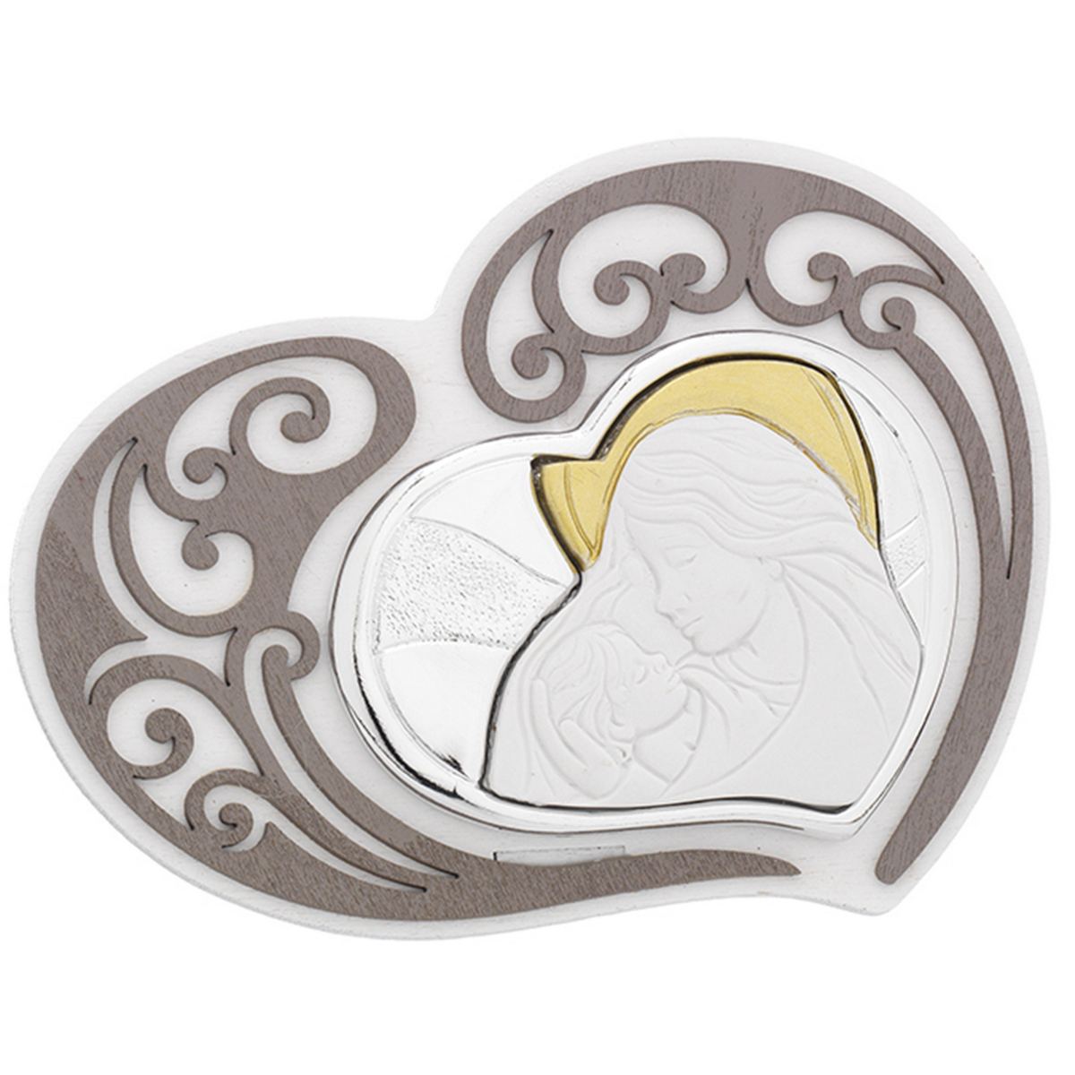 Bagutta Icona Madonna con Bambino in Legno a Cuore Traforato