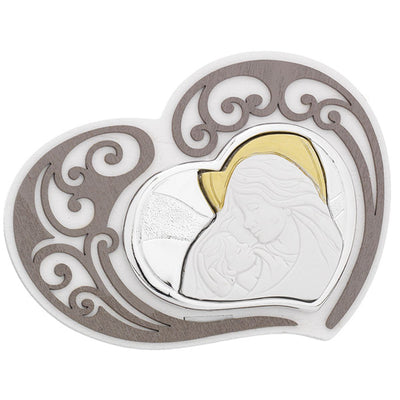 Bagutta Icona Madonna con Bambino in Legno a Cuore Traforato