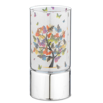 Bagutta Lampada LED da Tavolo in Vetro Albero e Farfalle Multicolore a Batteria 7x15 cm