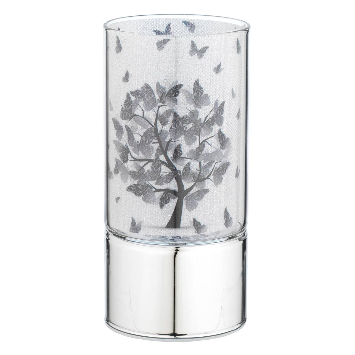 Bagutta Lampada LED da Tavolo in Vetro Albero e Farfalle Bianco e Nero a Batteria 7x15 cm