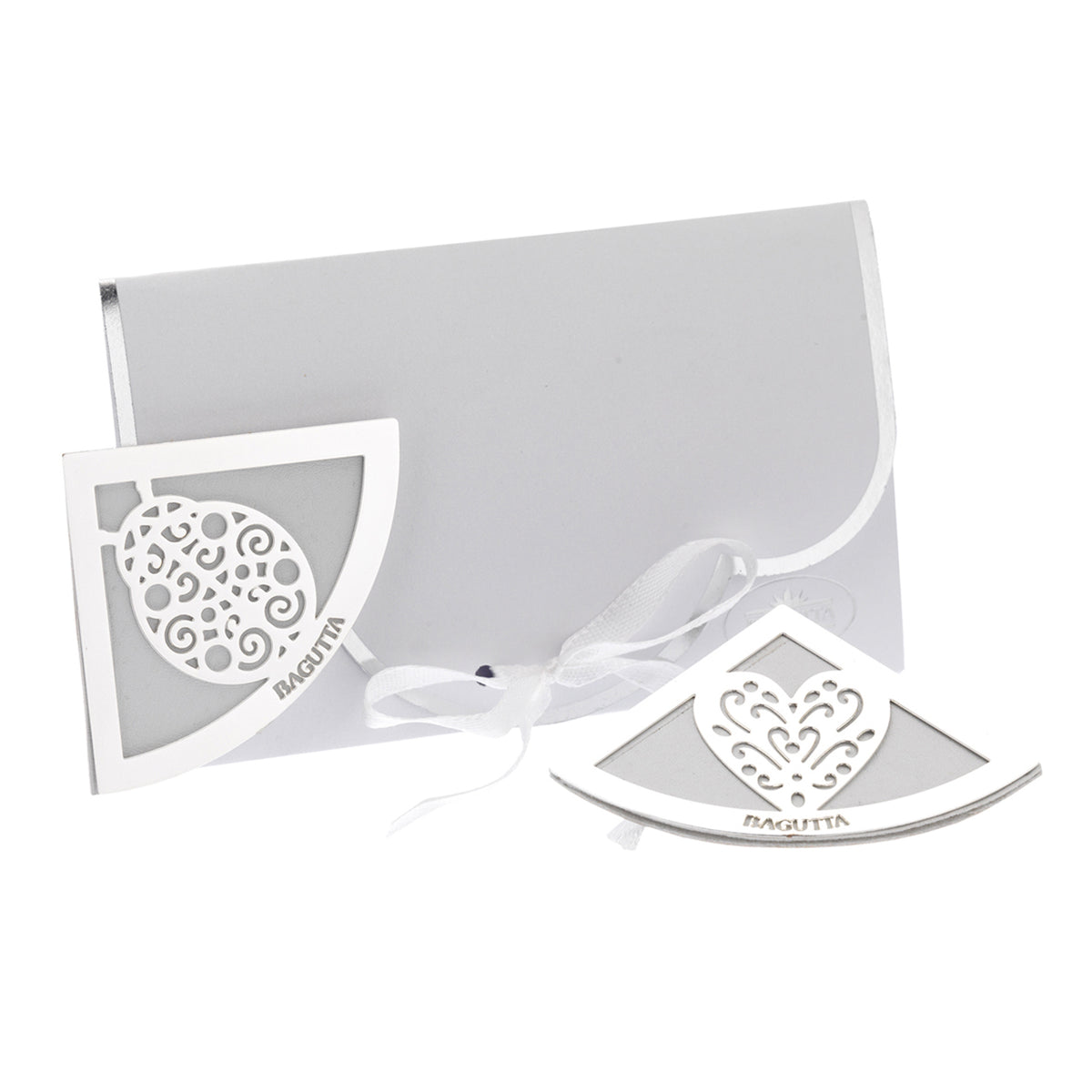 Bagutta Segnalibro Angolare in Ecopelle Bianca con Albero della Vita Stilizzato Silver Plated 5x5 cm