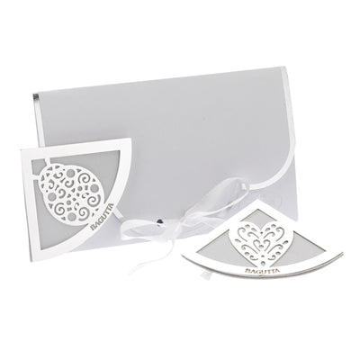 Bagutta Segnalibro Angolare in Ecopelle Bianca con Albero della Vita Stilizzato Silver Plated 5x5 cm