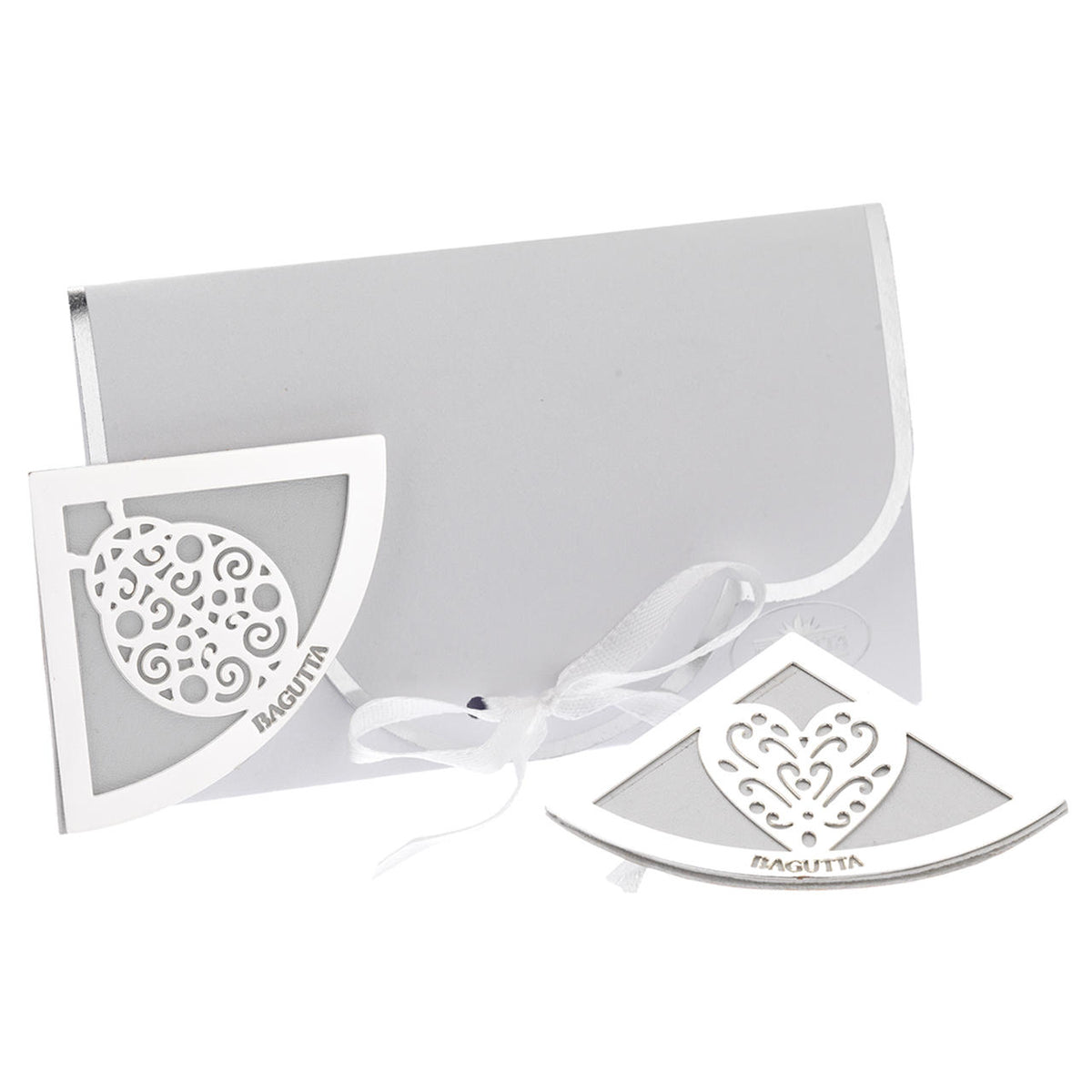 Bagutta Segnalibro Angolare in Ecopelle Bianca con Albero della Vita Classico Silver Plated 5x5 cm