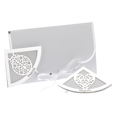 Bagutta Segnalibro Angolare in Ecopelle Bianca con Motivo Ornamentale Silver Plated 5x5 cm