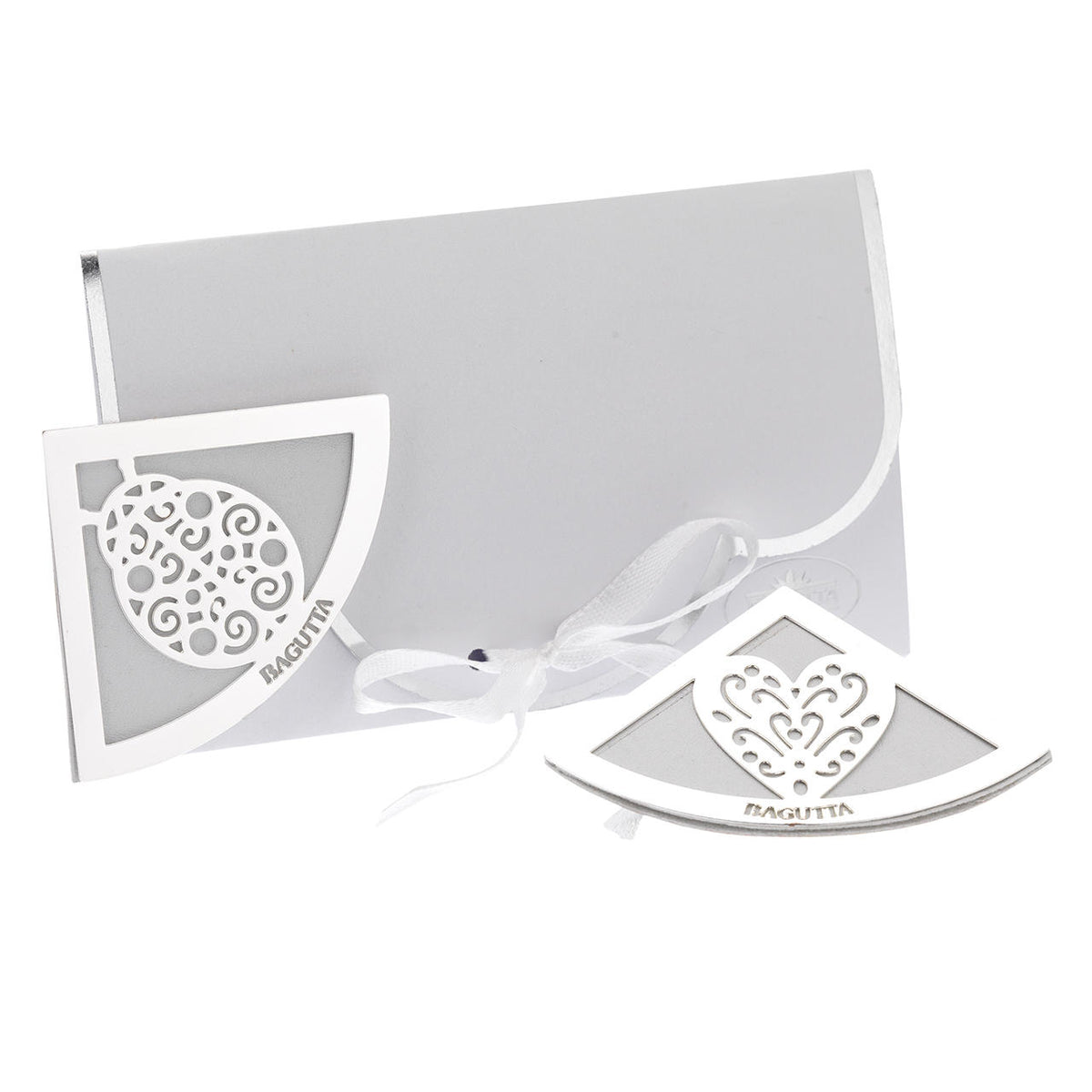 Bagutta Segnalibro Angolare in Ecopelle Bianca con Cuore Silver Plated 5x5 cm