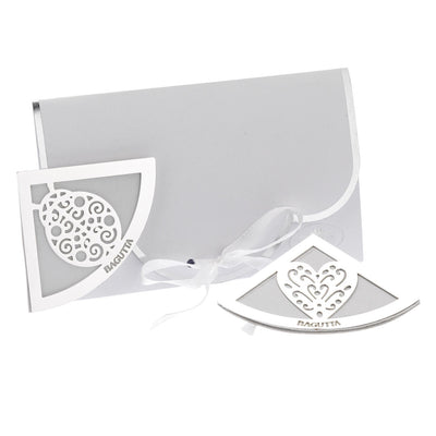 Bagutta Segnalibro Angolare in Ecopelle Bianca con Cuore Silver Plated 5x5 cm