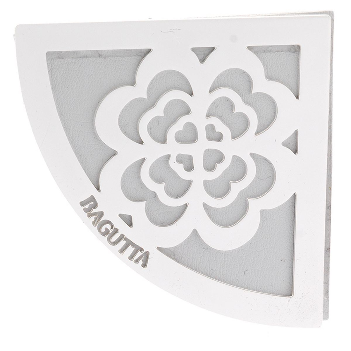 Bagutta Segnalibro Angolare in Ecopelle Bianca con Quadrifoglio Silver Plated 5x5 cm