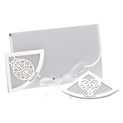 Bagutta Segnalibro Angolare in Ecopelle Bianca con Quadrifoglio Silver Plated 5x5 cm