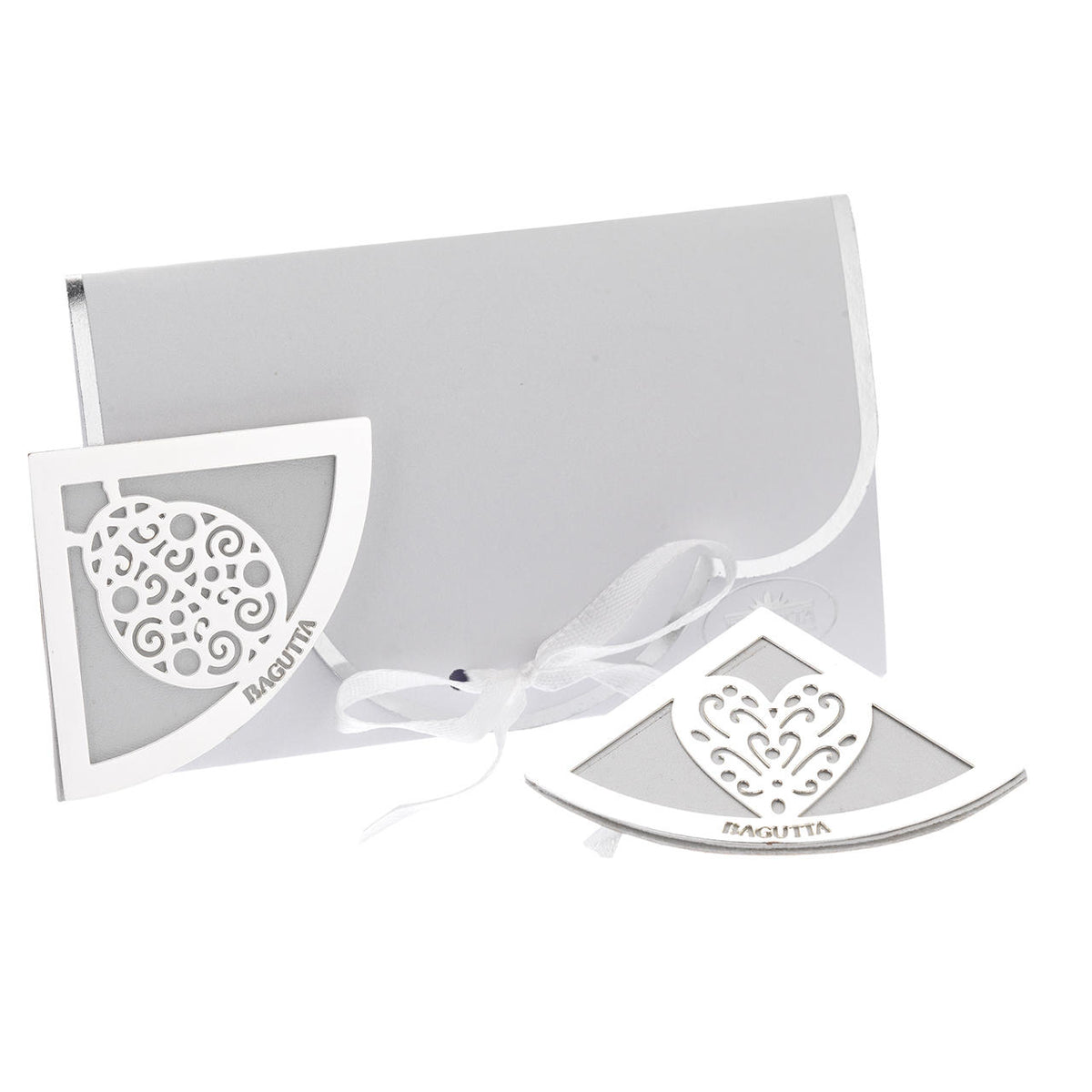 Bagutta Segnalibro Angolare in Ecopelle Bianca con Angelo Silver Plated 5x5 cm