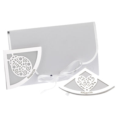 Bagutta Segnalibro Angolare in Ecopelle Bianca con Angelo Silver Plated 5x5 cm