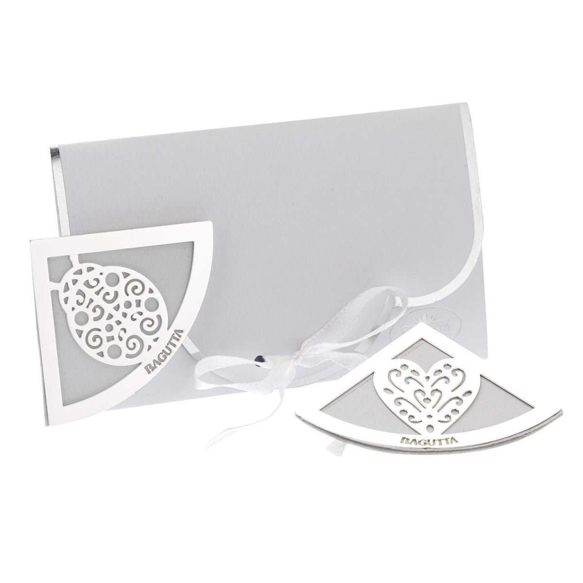 Bagutta Segnalibro Angolare in Ecopelle Bianca con Gufo Silver Plated 5x5 cm