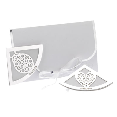 Bagutta Segnalibro Angolare in Ecopelle Bianca con Gufo Silver Plated 5x5 cm