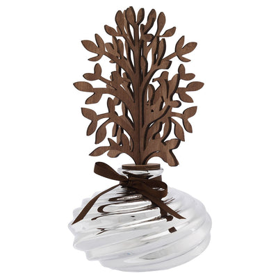 Bagutta Profumatore per Ambienti Vetro Argentato Albero con Foglie in Legno 11x21 cm
