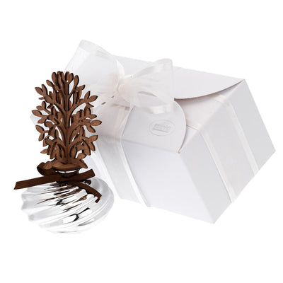 Bagutta Profumatore per Ambienti Vetro Argentato Albero con Foglie in Legno 11x21 cm