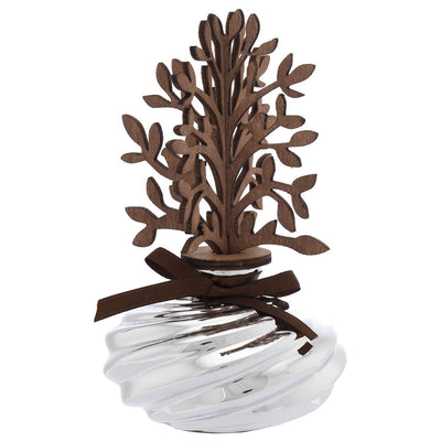 Bagutta Profumatore per Ambienti Vetro Argentato Albero con Foglie in Legno 8x16 cm