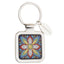 Bagutta Portachiavi Quadrato Maiolica Motivo Floreale Blu Rosso e Giallo 7 cm