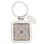 Bagutta Portachiavi Quadrato Maiolica Motivo Rosone Blu e Arancione 7 cm