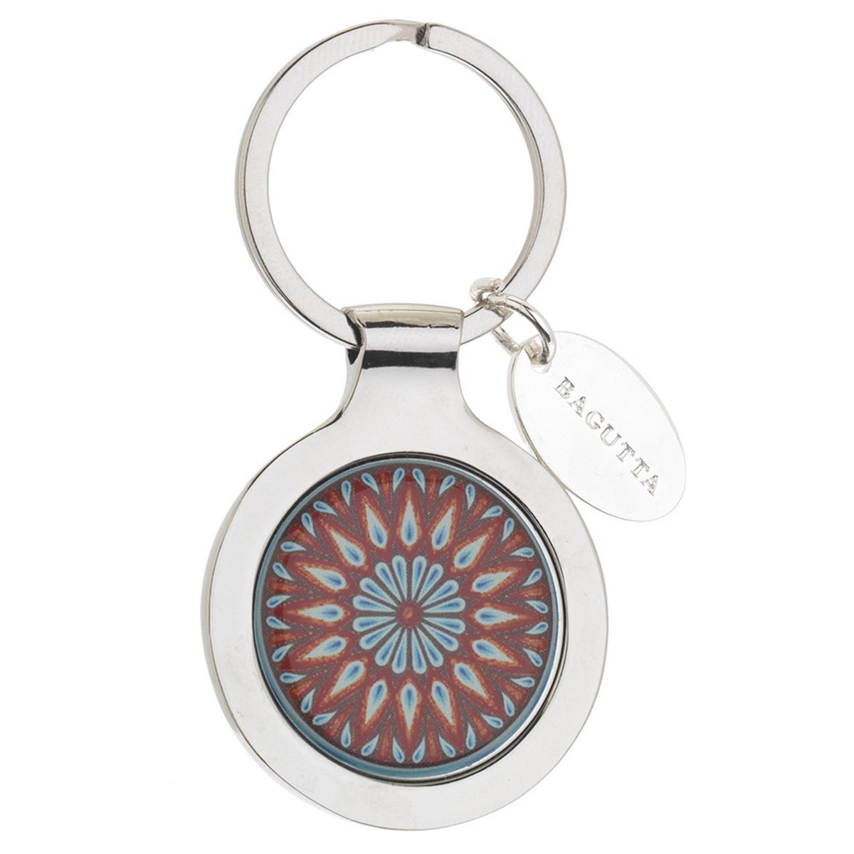 Bagutta Portachiavi Tondo Maiolica Motivo Mandala Rosso e Turchese 7 cm