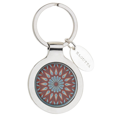 Bagutta Portachiavi Tondo Maiolica Motivo Mandala Rosso e Turchese 7 cm
